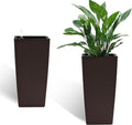 IndoorOutdoor Faux Rattan Square Planter 22.6 inch Brown Plastic Large Planter with Automatic Watering System for Home and G(Brown 22.6 inch 2 Pack)