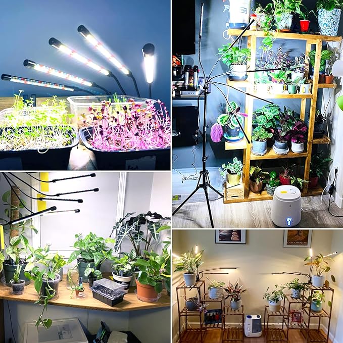 Wolezek Grow Lights for Indoor Plants Full Spectrum 100 LEDs Plant Lights for Indoor Growing with Adjustable Stand 5-Head Plant Grow Lamp with Auto 6/12/16H Timer Ideal for Large &amp Tall Plants