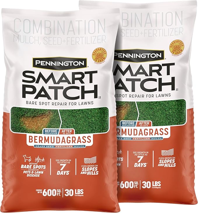 Pennington Smart Patch Bermudagrass 30lb 600 sq. ft. Grass Seed Bare Spot Repair with Mulch and Fertilizer