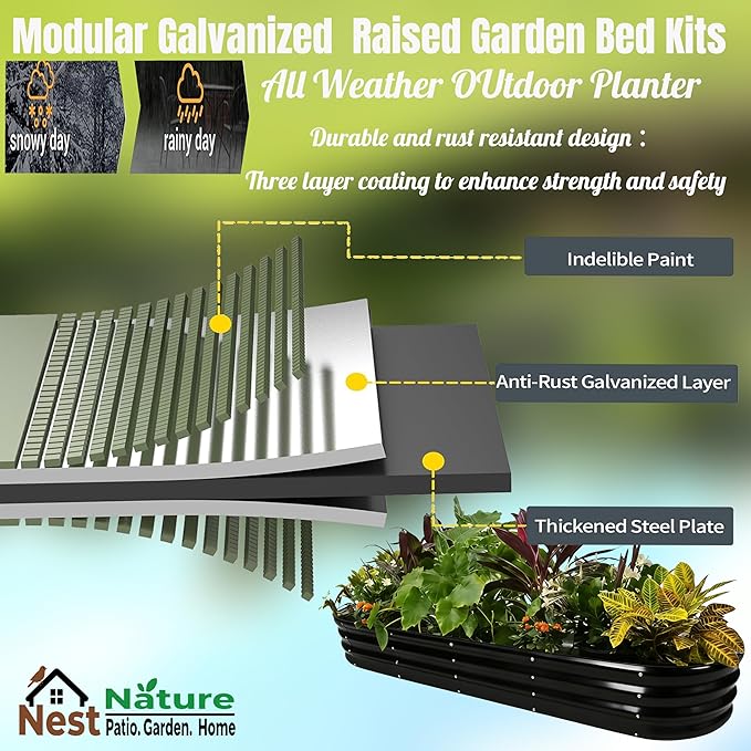 NestNature Modular Galvanized Raised Garden Bed Kits 17 Tall 10-in-2 Outdoor Metal Raised Planter Bed for Planting Plants Vegetables Fruits Flowers Herbs Gardening Ground Planter Box-Gray