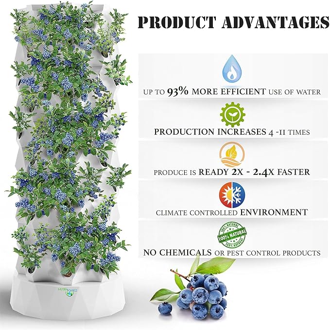 Hydroponics Growing Sys-temHydroponics TowerAquaponics Grow Sys-tem With 48/64/80 Growing Points Aeroponics Growing Kit for Fruits and Vegetables with Hydrating Pump TimerWhite-80Pots