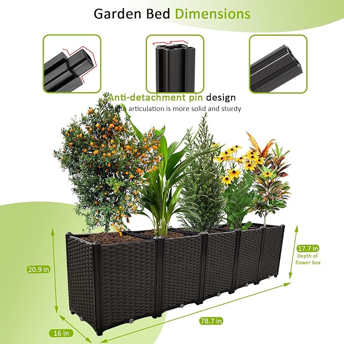 Large Planters for Outdoor Plants Rectangular Raised Garden Bed Elevated Planter Boxes Patio Balcony Deck for Planting Flowers Vegetables Tomatoes and Herbs