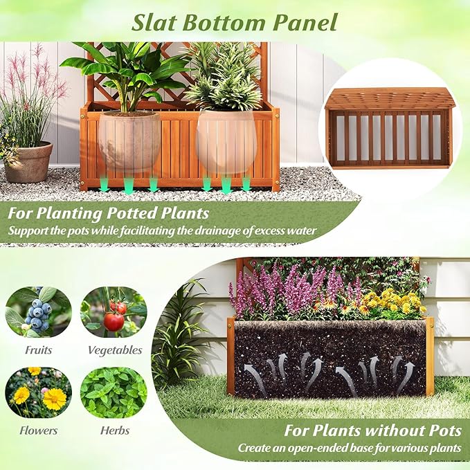 2 Pack Raised Garden Bed with Trellis 30 x 14 x 10 Inch Large Planter Box Solid Acacia Wood Frame Slat Base 63” Tall Planter for Climbing Plants Flowers Outdoor Patio Balcony Backyard