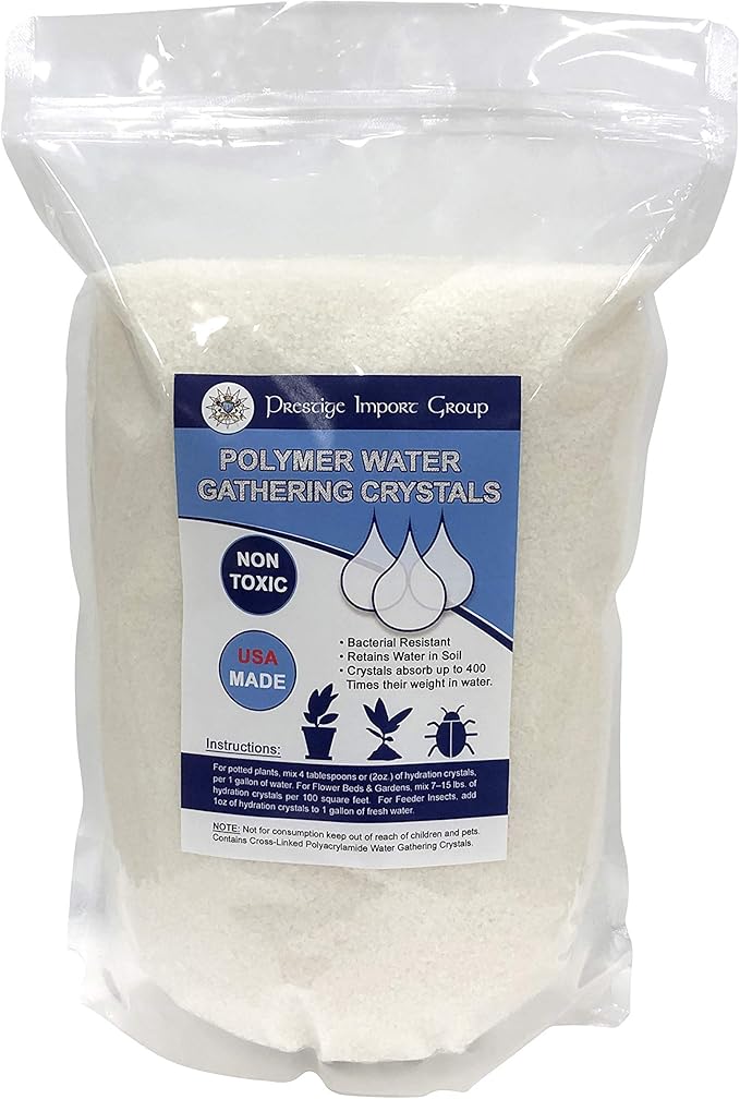 Prestige Import Group Water Gathering Polymer Crystals - Superabsorbent Cross-Linked Polyacrylamide Helps Store Water &amp Nutrients - 5 lbs