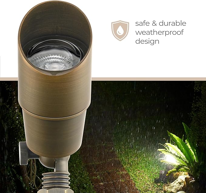 Amped Landscape Lighting 12V Accent Spot Light with MR16 Socket in Aged Brass Solid Copper Enhanced Protection for Coastal Environments