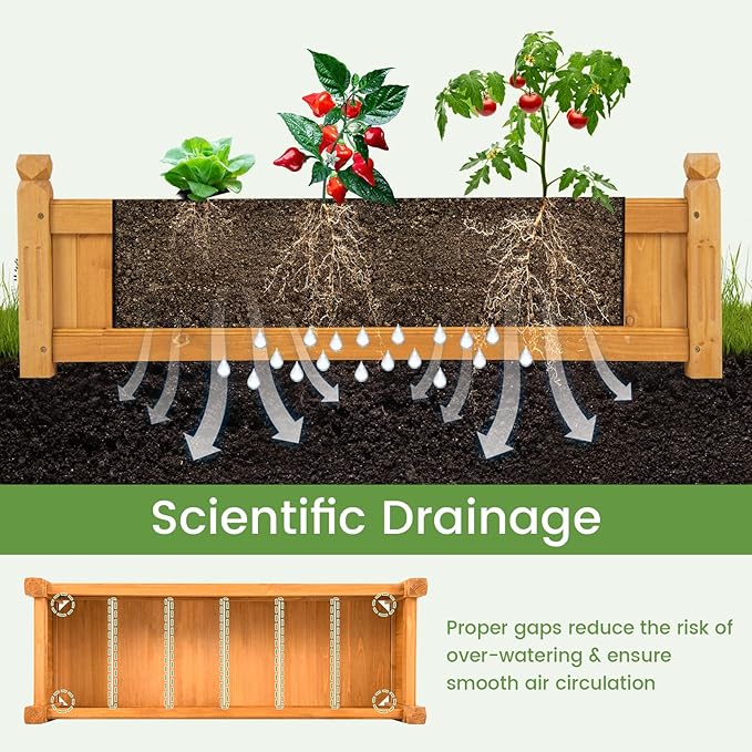 IRONMAX Raised Garden Beds 43.5 X 16 X 14 Wooden Planters for Outdoor Plants Vegetable Flowers Herbs Elevated Planter Boxes with Drainage Holes for Patio Backyard Balcony