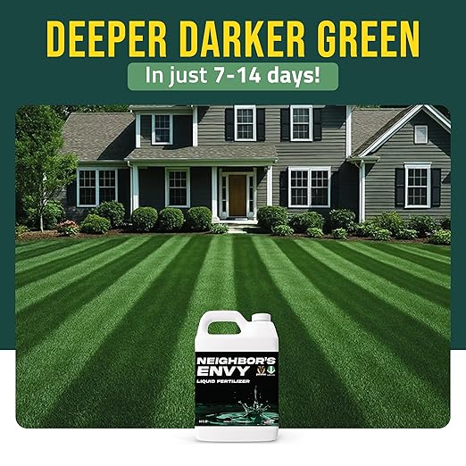PetraMax Neighbor’s Envy Grass Fertilizer for Lawn &amp Garden 64 Ounce Covers up to 8000 sq.ft. 7-in-1 Liquid Lawn Fertilizer Concentrate for Deep Green Turf - Includes Nitrogen/Iron/Humic/Sea Kel