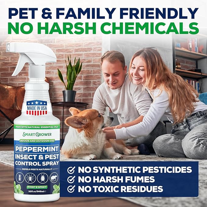 All Natural Peppermint Oil Insect &amp Pest Control Spray Repels Mice Spiders Ants for Home Indoor Outdoor Garden Maximum Strength Smart Grower Ready to Use 32 FL OZ