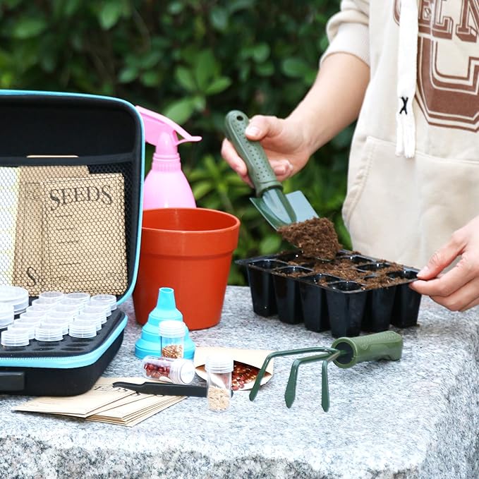 140 Slots Seed Storage Organizer Garden Saving kit Seed Organizer with 30 Seed Envelopes Write Label Funnel Tweezer for Plants Vegetable Seed Saver (Seeds not Included)