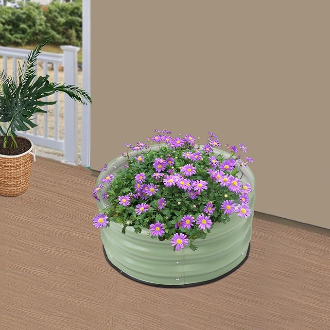 Raised Planter Box Round Metal Raised Bed Garden Bed Kit Above Ground Garden Box Round Galvanized Outdoor Planter Box for Gardening Vegetables Flowers Fruits Herbs