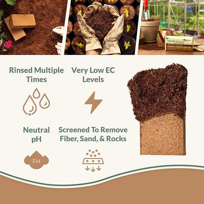 Seed Starting Soil Mix (24 Qts) - Coco Coir 650gm Bricks (2-Pack) + Perlite Bliss + 3 Gallon Grow Bags - Seed Starter Soil for Indoor Plants Outdoor Plants Seedlings - Organic Coco Coir Perlite Mix