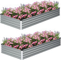 8×2×1FT(2PCS) Galvanized Raised Garden Bed Kit Metal Planter BoxesLarge Outdoor Planters Garden for Planting VegetablesFlowersHerbs -Silver