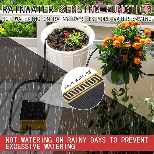 Solar Powered Dual Pump Drip Irrigation KitChild Lock 2 Group Automatic Watering System with Rain Sensing Digital Display Screen for Garden Patio Balcony Vacation (for 20 Pot Plants)