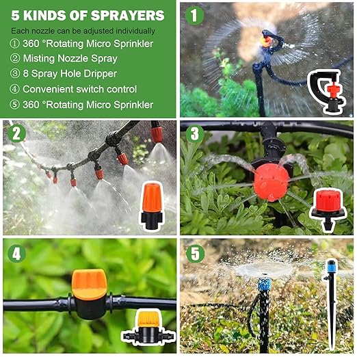 Drip Irrigation System Kit for Garden: 299CPS Automatic Drip Irrigation Kits Greenhouse Plant Watering System with 5 Kinds of Sprayers1/4 inch 1/2 inch Irrigation Tubing Hose for Raised Bed