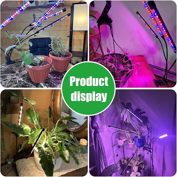 2 Head 2 Pack LED Plant Grow Light with Flexible Gooseneck Suitable for Indoor Plants Full Spectrum Clip on Plant Growing Light with Red Blue Yellow Beads 10 Brightness Levels 3/9/12H Auto Timer