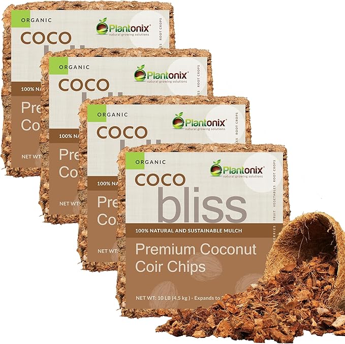 Organic Coco Chips for Plants (40lbs) - Coco Coir Chips - Coconut Husk Chips for Potting Soil Garden Soil &amp Seed Starter Soil - Coconut Mulch for Garden - Compressed Coconut Chips for Plants