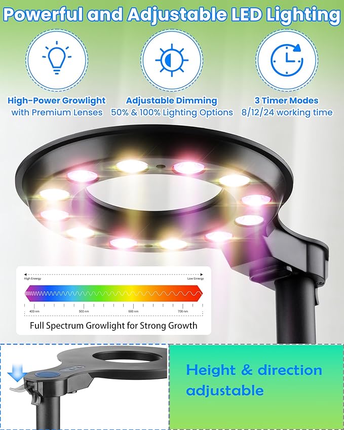 Indoor Plant Hydroponics Growing System Tower Kit with Grow lightHerb Vegetable Indoor Garden Growing System with Standing Floor Tall LED Grow LightHeight Adjustable with Timer &amp Metal Stand (La