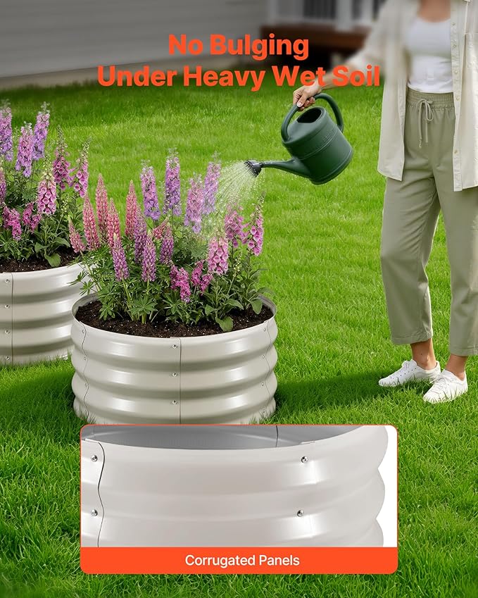VEVOR 3 Pcs 2x2x1ft Round Raised Garden Bed Kit Outdoor Metal Galvanized Raised Beds for Gardening Vegetables Easy Assembly Garden Planter Box for Flowers Fruits