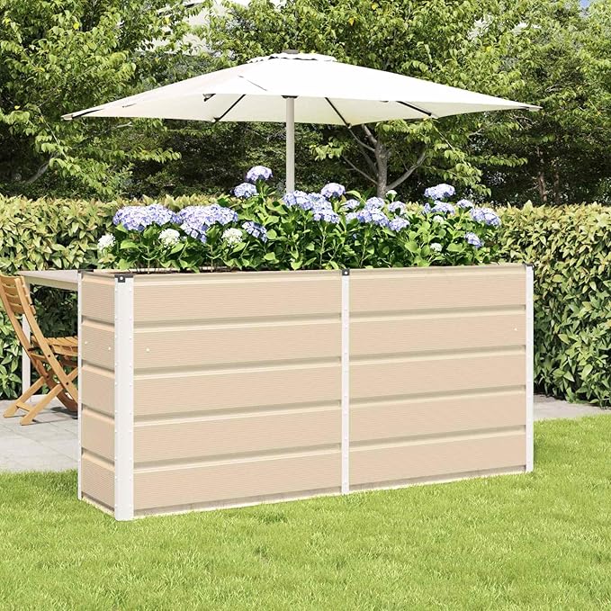 Outdoor Metal Raised Garden Bed Steel Planter Box for Gardening Vegetables Fruits Flowers Easy Assembly 62.99 x 15.75 x 29.53 in Ivory-751