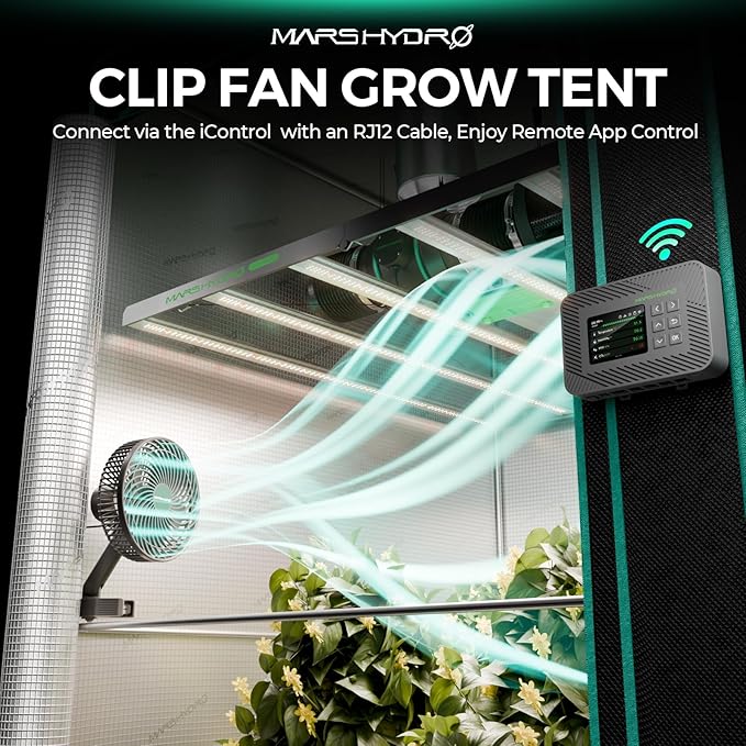 Mars Hydro M6 Grow Tent Fan 10 Speeds Powerful Oscillating Clip Fan with Low Noise for Hydroponic Plants and Ventilation Circulation with Convenient APP/WiFi Control