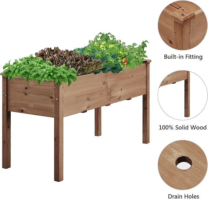 Yaheetech 1pc Raised Garden Bed 48x24x30in Elevated Wooden Horticulture Planter Box with Legs Standing Growing Bed for Gardening/Backyard/Patio/Balcony Dark Brown