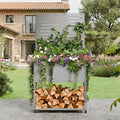 Raised Garden Bed with Trellis Metal Raised Planter Box with Trellis Privacy Planters for Patio Raised Garden Beds Outdoor Standing with Drainage Holes Wheels Grey