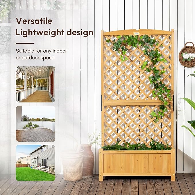 23.5x11.5x49.25 Sturdy Heavy-Duty Robust Premium Durable Quality Eco-Friendly Weatherproof Strong Solid Wooden Solid Garden Trellis Raised Bed Natural Finish