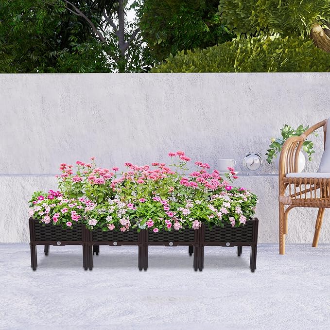 4 Pack Raised Garden Beds Planter Garden Boxes Outdoor Gardening Planter with Legs Gardening Planter Raised Bed Flower Bed Kit for Vegetables Flowers Fruits Herbs Planting (15x15x14.9inch)