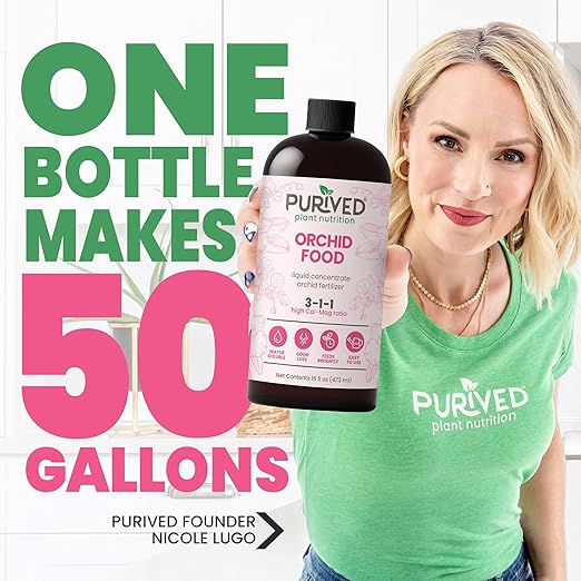 Purived 16oz Orchid Liquid Fertilizer - Makes 50 Gallons Boosts Blooms &amp Root Strength Ideal for Phalaenopsis Dendrobium &amp More Supports Vibrant Long-Lasting Flowers Made in USA