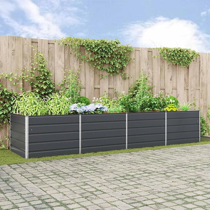 Steel Raised Garden Bed for Gardening Metal Planter Box for Vegetables Fruits Flowers 151.57 x 39.37 x 29.53 in Anthracite-719