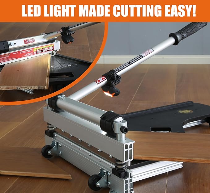 Laminate Floor Cutter 13” Vinyl Floor Cutter with Wheels – Easy Angle &amp Length Cutting Flooring Tools - Cuts Laminate Floor Engineered Wood LVP LVT VCT SPC WPC HSS Blade/LED Light