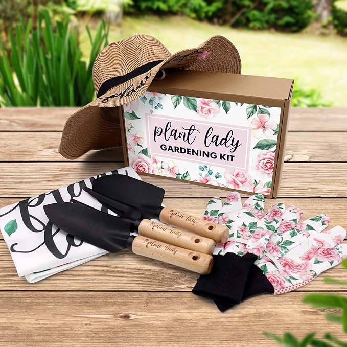 Percozzi Plant Lady Gardening Tool Gifts for Mom Gardening Tools Kit Planting Tools Straw Hat Floral Apron Glove for Her Mother Spring Grandmother Plant Lover Gift Horticulture Starter