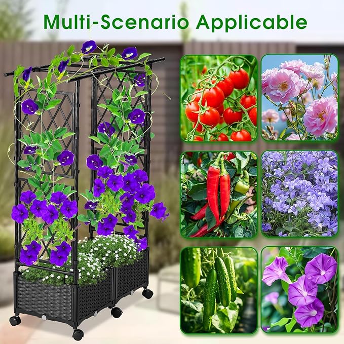 Planter with Trellis Raised Garden Beds 4.5ft Tall with Screen Indoor Outdoor Vegetable Flower Privacy Planter Box for Backyard Balcony Patio Black