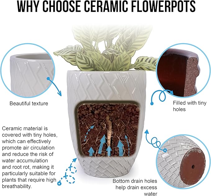 Handmade White Ceramic Planter Pot 16.54 W x 21.26 H Large Indoor Outdoor Flower Pot for Potted Plants Trees GDecor Breathable Clay with Drainage Hole