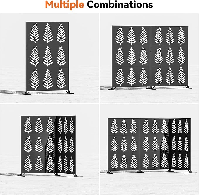 Modern Shade 4x6 FT Metal Privacy Screen with Artistic Modular Designs Decorative Patio Privacy Fence &amp Garden Divider Freestanding Outdoor Metal Fence Panel Weather-Resistant (Tropic Rows)