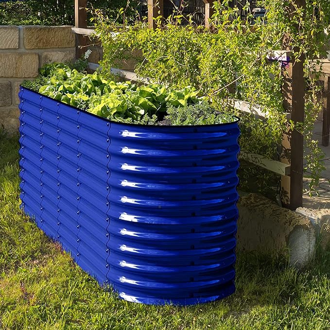 Olle Galvanized Raised Garden Beds 32 Tall Metal Plant Boxes for Outdoor Vegetables 12-in-1 Garden Bed Cobalt Blue