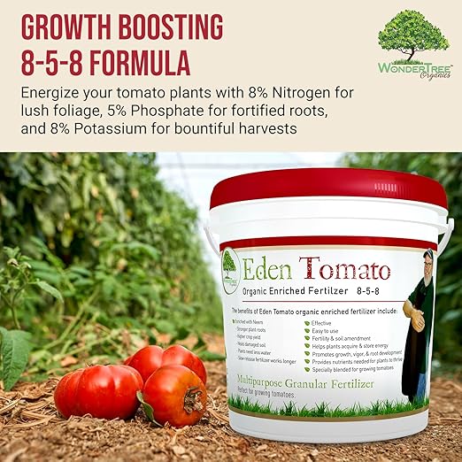 Eden Tomato Organic Enriched Fertilizer | Neem Plant Food 8-5-8 Enriched Formula | for Growing Healthy &amp Natural Tomatoes (5lbs)