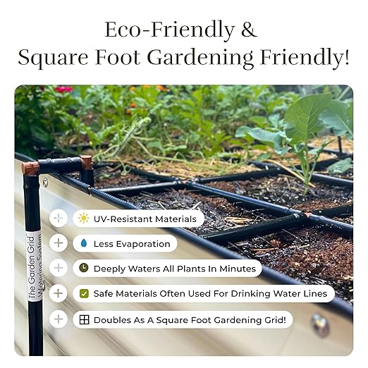 The Garden Grid | Pre-Assembled Raised Garden Bed Irrigation System – Waters Every Plant Evenly 1-Minute Setup Hassle-Free Design Lasts 5–10x Longer Than Drip Kits | USA-Made | 3x3 (33.5x33.5)