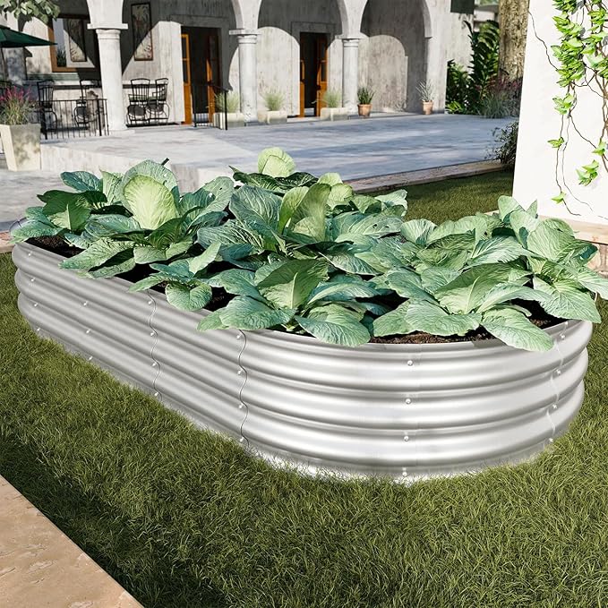 Galvanized Raised Garden Bed Kit Open-Bottom Metal Planter Box with Safety Edges Rust Resistant Easy Assembly Outdoor Vegetable &amp Flower Box Silver6x3x1ft