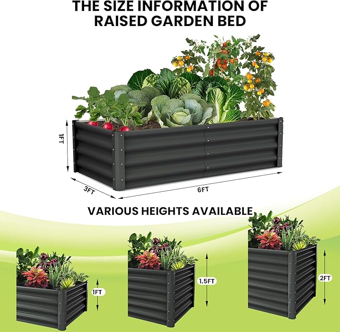 6x3x1 FT Galvanized Raised Garden Beds Large Raised Beds for Gardening Above Ground Garden Bed Outdoor Metal Planter Boxes Outdoor for Vegetables Flowers Fruits Dark Grey 2 Pcs