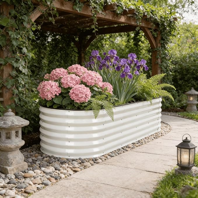 G GOOD GAIN Raised Garden Beds - 6x2x1.4ft Galvanized Planter Boxes Kit with Protective Tape &amp Gloves &amp Tools | Oval Metal Outdoor Raised Bed for Gardening Vegetables Fruits Flowers Herbs