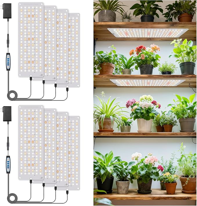 Grow Light 1104 LED Full Spectrum Plant Lights for Indoor Growing Plants Grow Lamp for Seed Starting (4 Panel/2 Pack) with UL Adapter 6/12/16H Timer 3 Light Modes 5 Dimmable