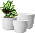 WOUSIWER Plant Pots 10/9/8 inch Set of 3 Modern Decorative Plastic Planters with Drainage Holes and Saucers for House Plants Indoor Flowers Plants White Speckles