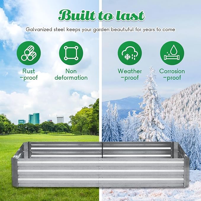 Galvanized Raised Garden Bed 6x3x1 ft Raised Beds for Gardening Outdoor Raised Bed Kit with Metal Pole Reinforcement Anti-Rust Metal Planter Raised Beds for Flowers Vegetables Silver