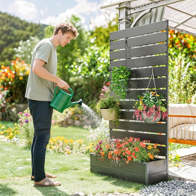 Outsunny Raised Garden Bed with Trellis for Climbing Plants Planter Box with Self Draining Gap Freestanding Trellis Planter for Outdoor Patio Deck 35.75 x 15 x 70.75 Black