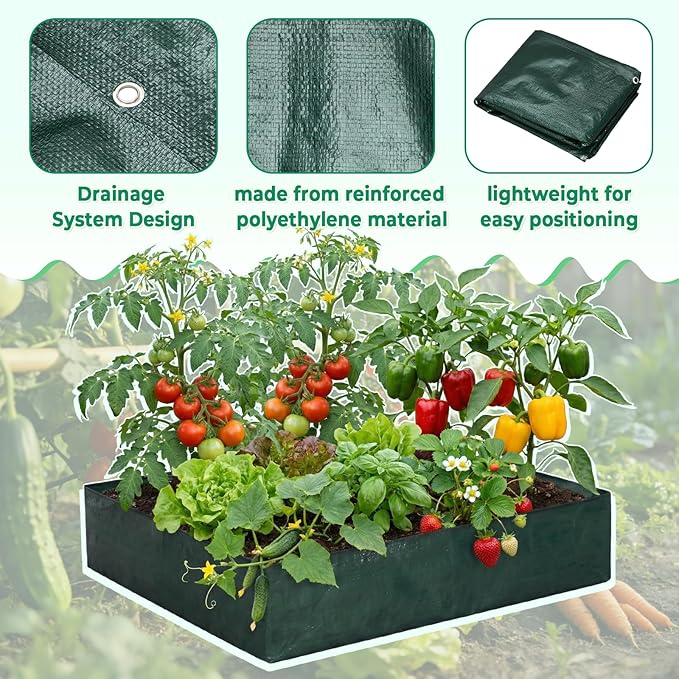 4 Pack 3 x 3 x 0.8 ft Square Fabric Galvanized Raised Garden Bed Liner Raised Garden Bed Liner Bag with Drainage Holes Heavy Duty Planter Pots Gardens Box for Outdoor Vegetables Growth