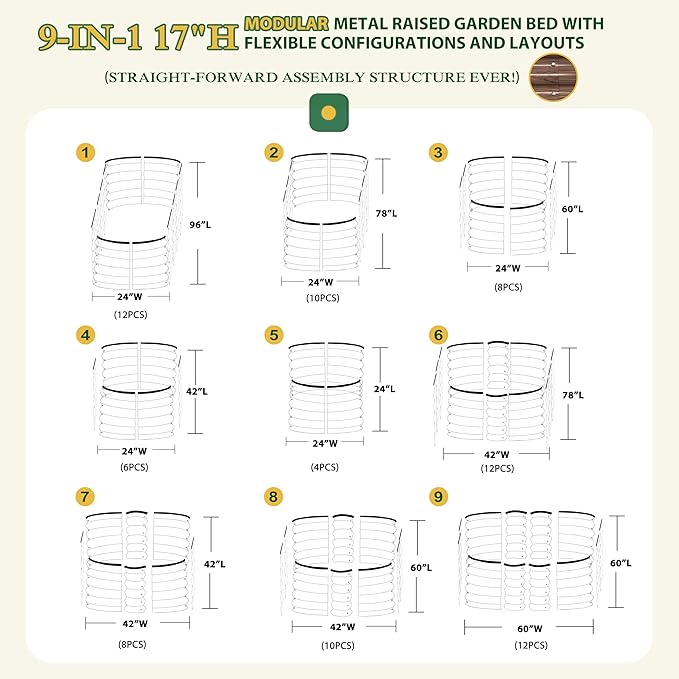 8x2x1.4ft Galvanized Raised Garden Bed 9-in-1 Metal Raised Planter Box Oval Outdoor for Vegetable Flower Backyard and Patio Rustic Brown