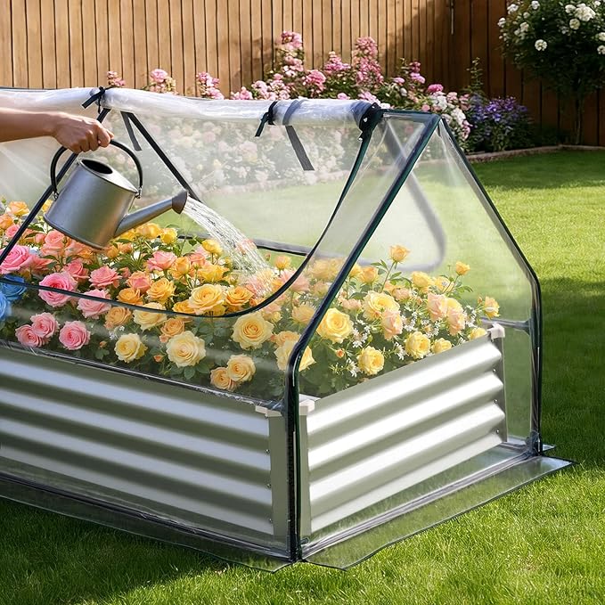 VEVOR 6x3x1FT Metal Raised Garden Bed with Greenhouse Cover Outdoor Galvanized Planter Raised Beds for Gardening for Vegetables Flowers and Fruit
