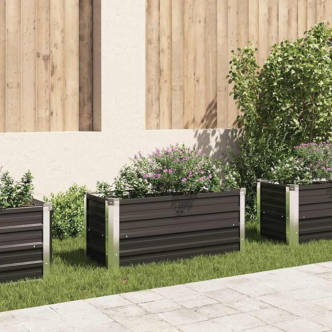 Galvanized Steel Raised Garden Bed - Deep &amp Wide Planter for Balcony Patio or Garden - Anthracite Color Weather-Resistant Open Bottom Design