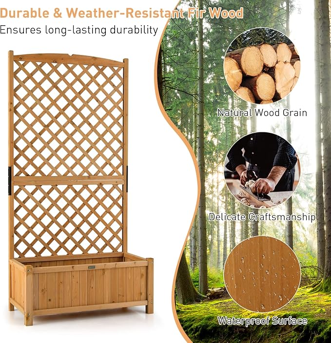 IRONMAX Planter Box with Trellis Fir Wood Vine Planter with Drainage Holes for Vegetables Flower Climbing Plants Outdoor Raised Garden Bed with Hanging for Yard Balcony (2 35.5 Lx17.5 Wx71 H)
